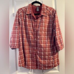 REI Paid Ladies Snap Front Shirt w/ Hidden Pocket & Convertible 3/4 Sleeves XL